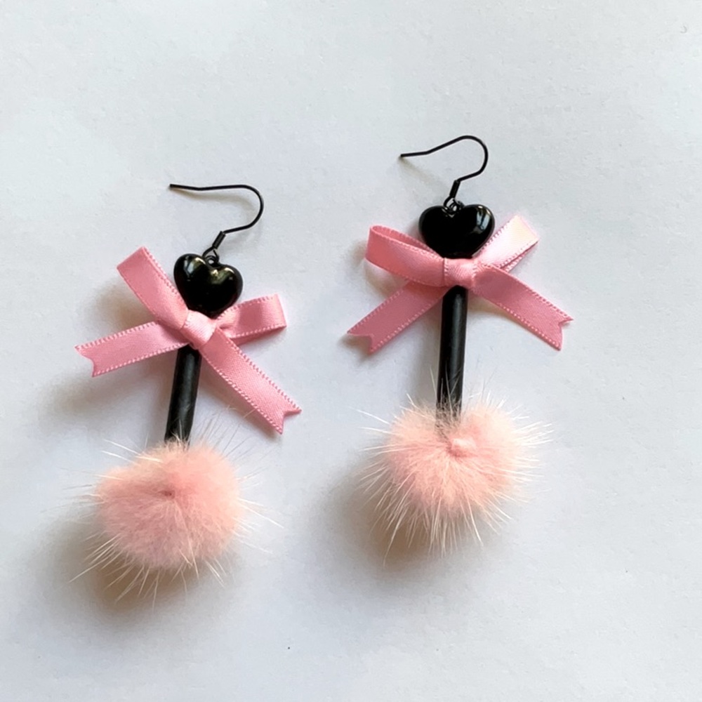 Pink Fur Heart Earrings